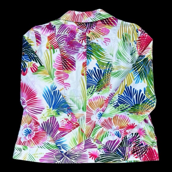 Chicos Size 3 Multicolor Tropical Palm Floral Leaf Button Front Blazer Jacket - Picture 6 of 10